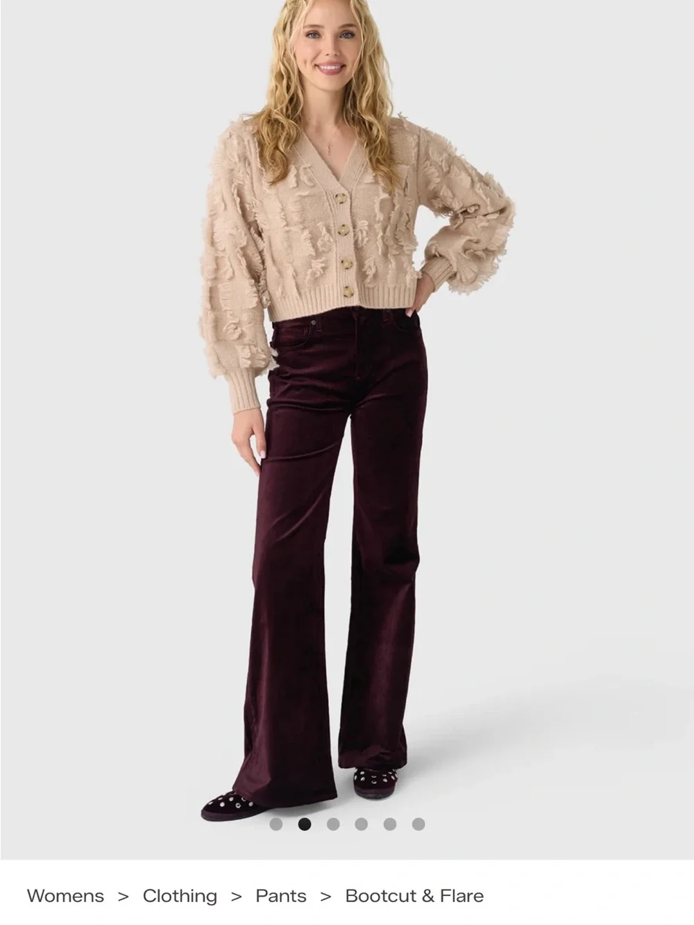 Citizens Of Humanity Velvet Bootcut Pants in Burgundy